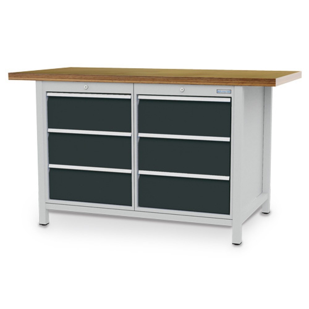 Illustration du produit: Armoire établi R 18-24 Bedrunka+Hirth, H x l x P 859 x 1 500 x 750 mm, gris clair, gris anthracite, 6 tiroirs 6 x 200 mm