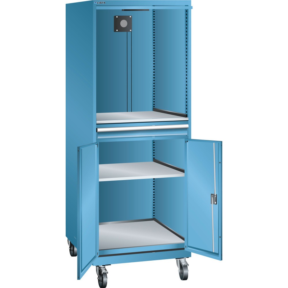 Illustration du produit: Armoire informatique mobile LISTA 36x36E, (lxPxH) 717x725x1 762 mm, D/Schuko, bleu clair