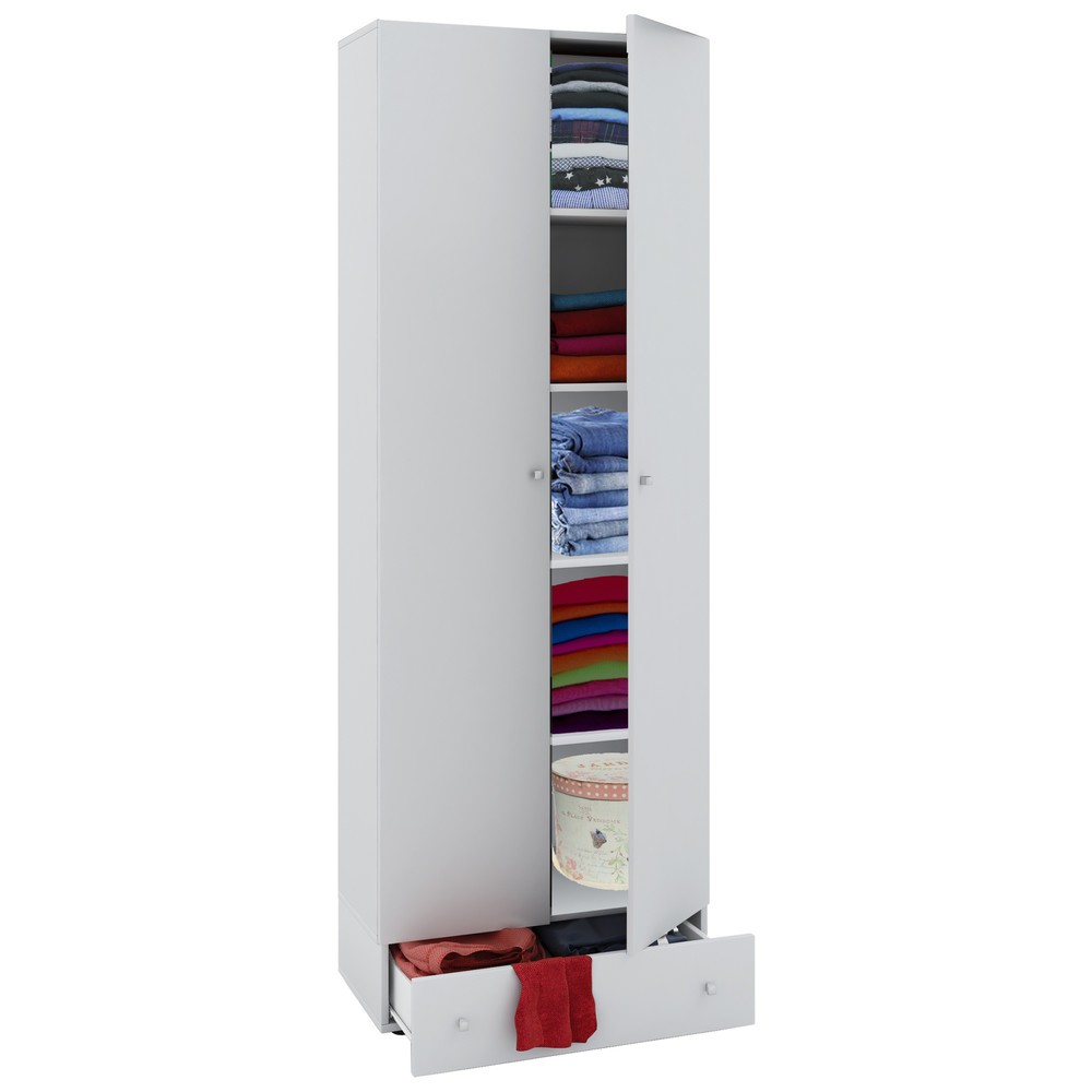 Illustration du produit: Armoire multifonction Vandol I avec portes et tiroirs, blanc