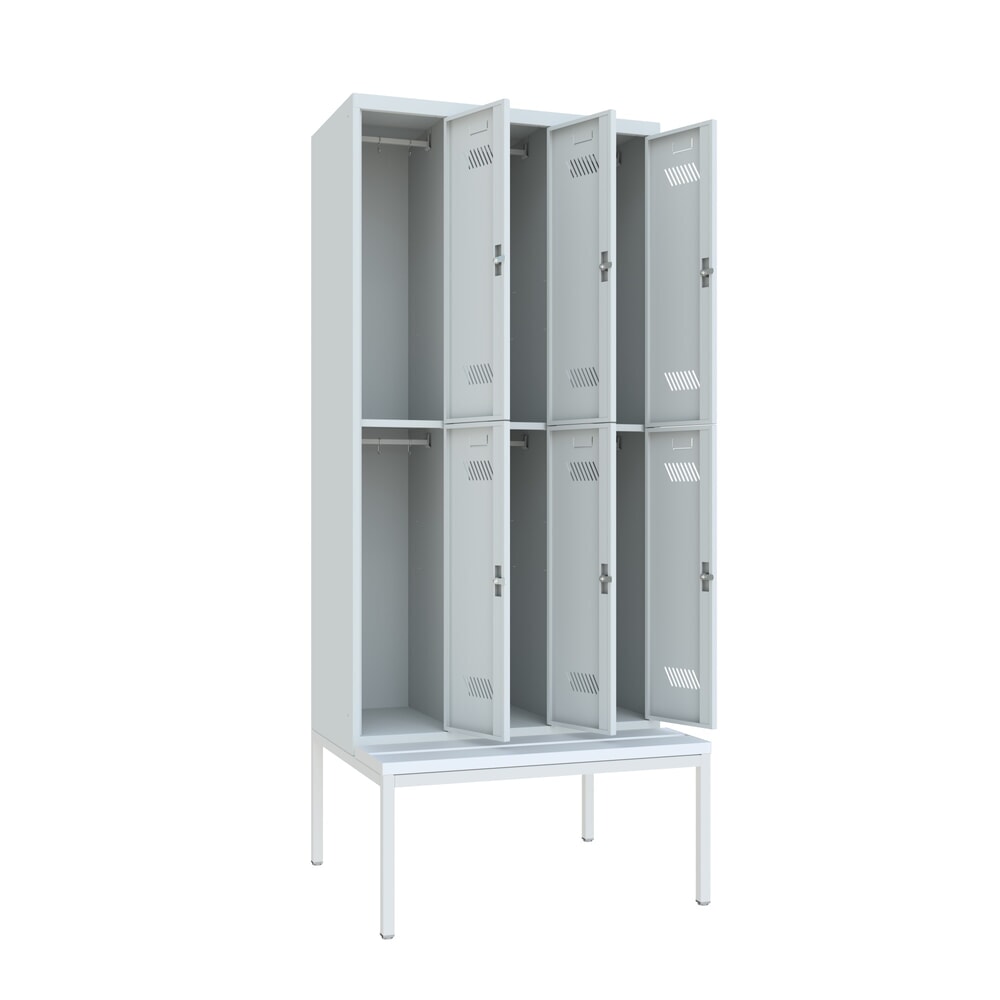 N° de l'image du produit 3 : Armoire-penderie avec banc PAVOY, 2 niveaux, 3 x 2 compartiments de 300 mm, fermeture à pêne tournant, gris clair, gris clair