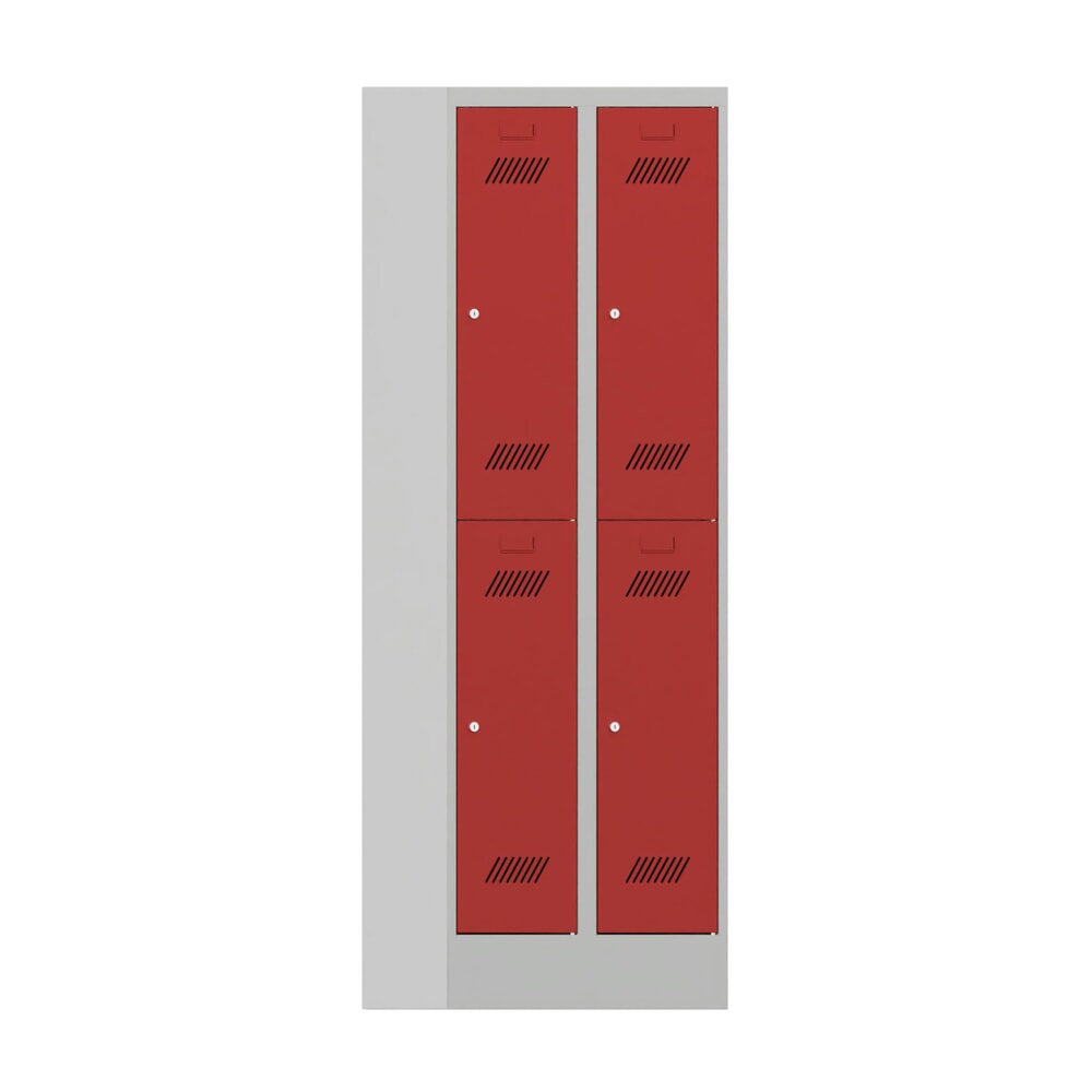 N° de l'image du produit 1 : Armoire-penderie BASIC avec socle et serrure à cylindre, 2 niveaux, 4 compartiments, H x l x P 1 850 x 630 x 500 mm, gris clair, rouge feu