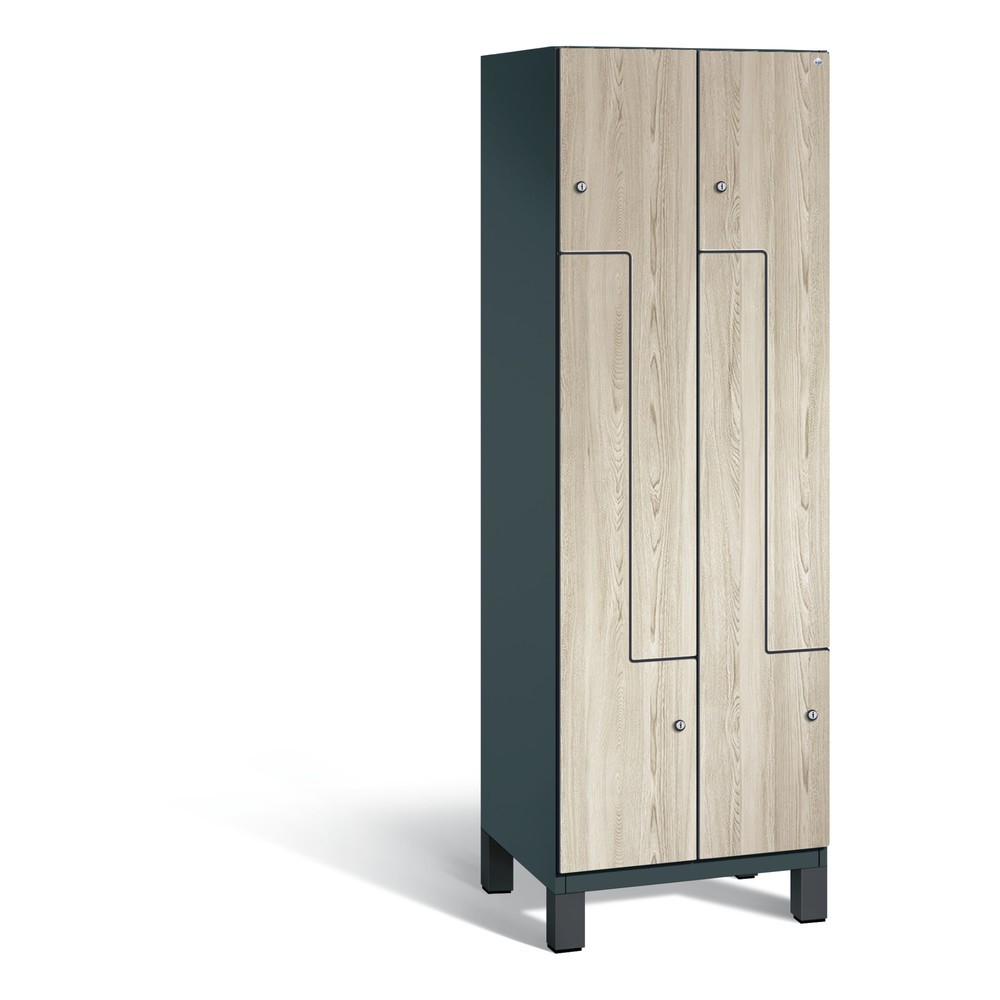 Illustration du produit: Casier Z C+P Cambio, 2 compartiments, largeur de casier 300 mm, haut. x larg. x prof. 1 980 x 600 x 525 mm, gris anthracite RAL 7016, décor frêne Sen, pieds