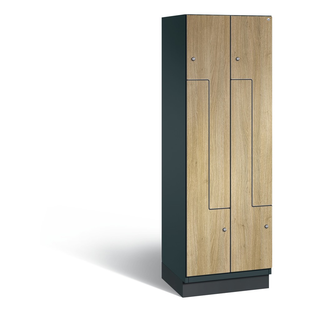 Illustration du produit: Casier Z C+P Cambio, 2 compartiments, largeur de casier 300 mm, haut. x larg. x prof. 1 980 x 600 x 525 mm, RAL 7016 gris anthracite, décor chêne Sereno, pieds
