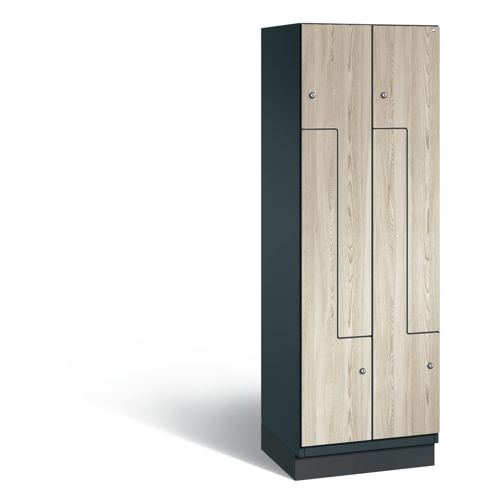 Illustration du produit: Casier Z C+P Cambio, 2 compartiments, largeur de casier 300 mm, haut. x larg. x prof. 1 980 x 600 x 525 mm, gris anthracite RAL 7016, décor frêne Sen, socle