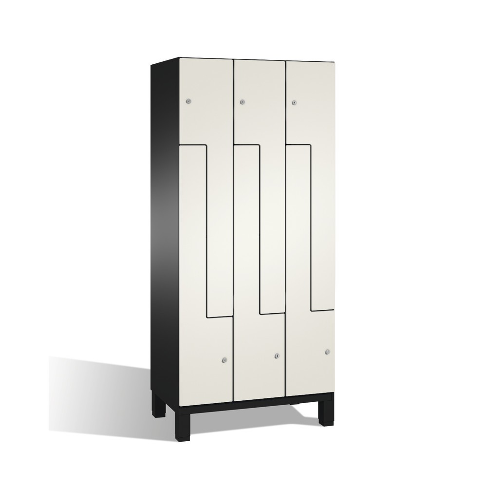 Illustration du produit: Casier Z C+P Cambio, 3 compartiments, largeur de casier 300 mm, haut. x larg. x prof. 1 980 x 900 x 525 mm, RAL 7021 gris noir, décor blanc, pieds