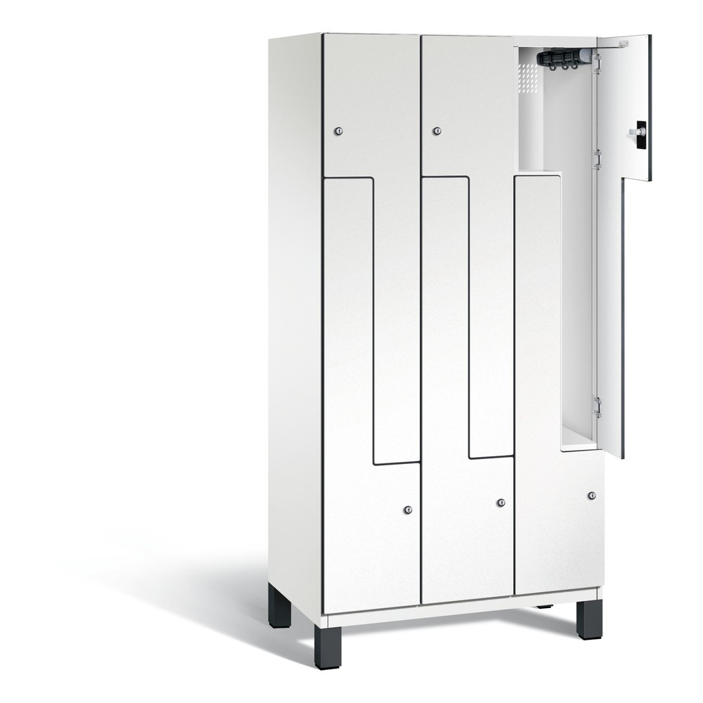 Illustration du produit: Casier Z C+P Cambio, 3 compartiments, largeur de casier 300 mm, haut. x larg. x prof. 1 980 x 900 x 525 mm, RAL 9016 blanc signalisation, décor blanc, pieds