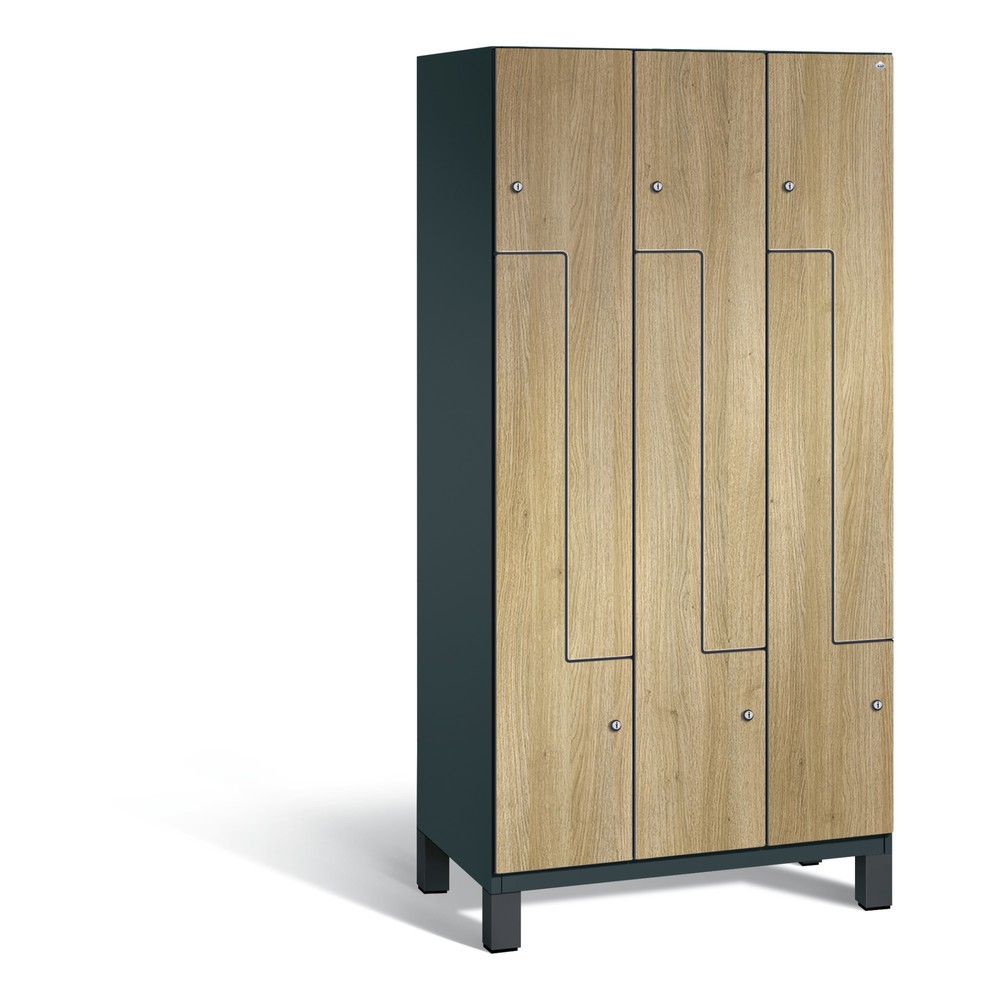 Illustration du produit: Casier Z C+P Cambio, 3 compartiments, largeur de casier 300 mm, haut. x larg. x prof. 1 980 x 900 x 525 mm, RAL 7016 gris anthracite, décor chêne Sereno, pieds