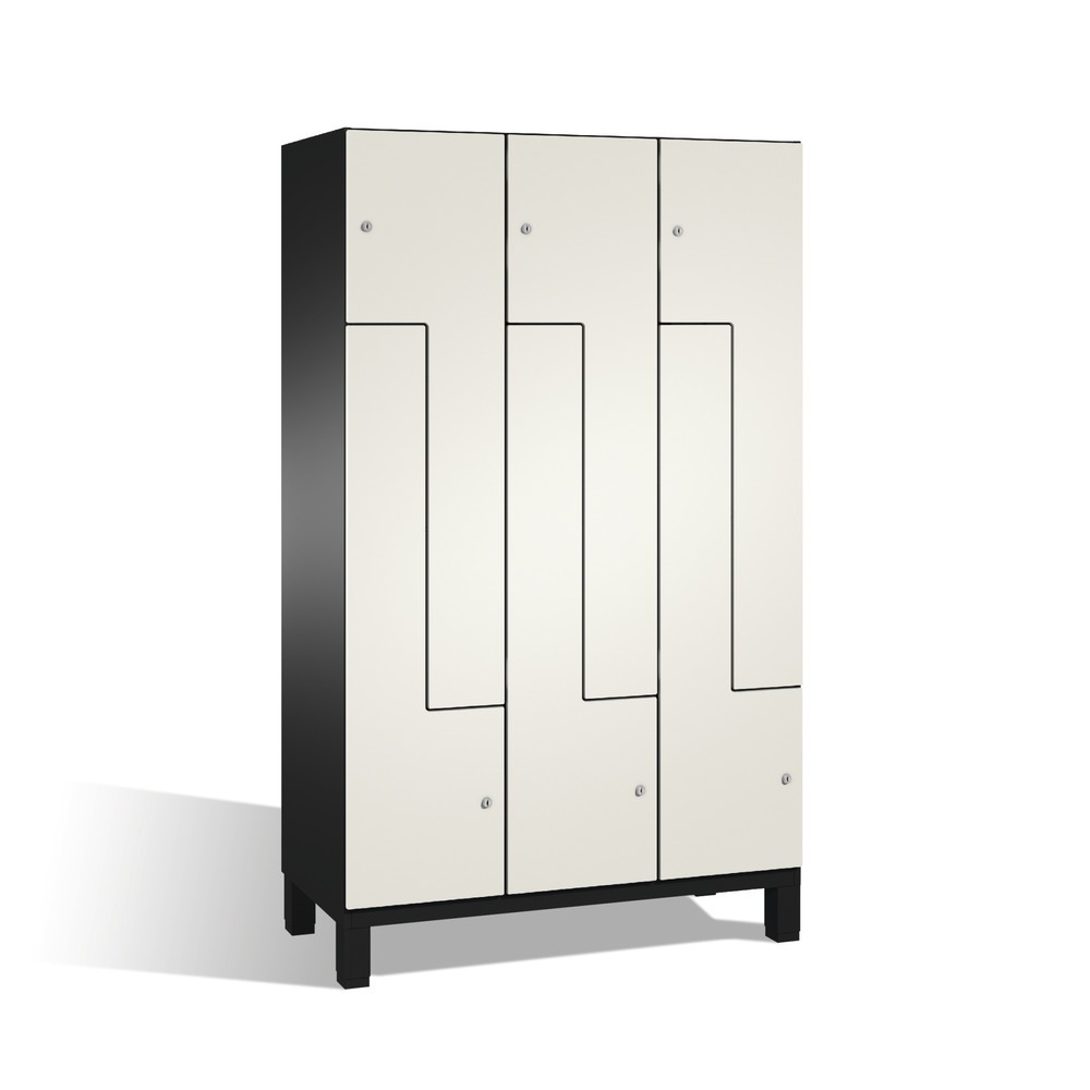 Illustration du produit: Casier Z C+P Cambio, 3 compartiments, largeur de casier 400 mm, haut. x larg. x prof. 1980 x 1200 x 525 mm, RAL 7021 gris noir, décor blanc, pieds