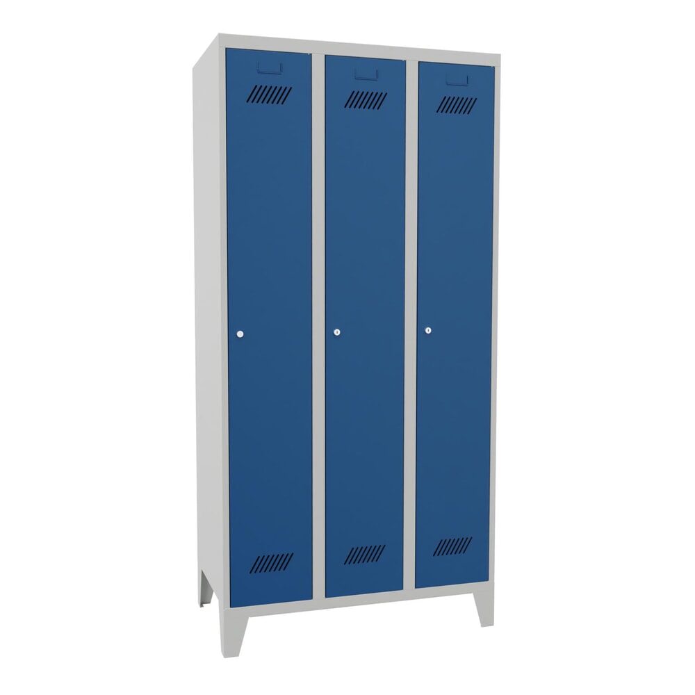 Illustration du produit: Armoire-penderie PAVOY avec pieds + serrure à cylindre, 3 compartiments, H x l x P 1 850 x 930 x 500 mm, bleu gentiane, gris clair