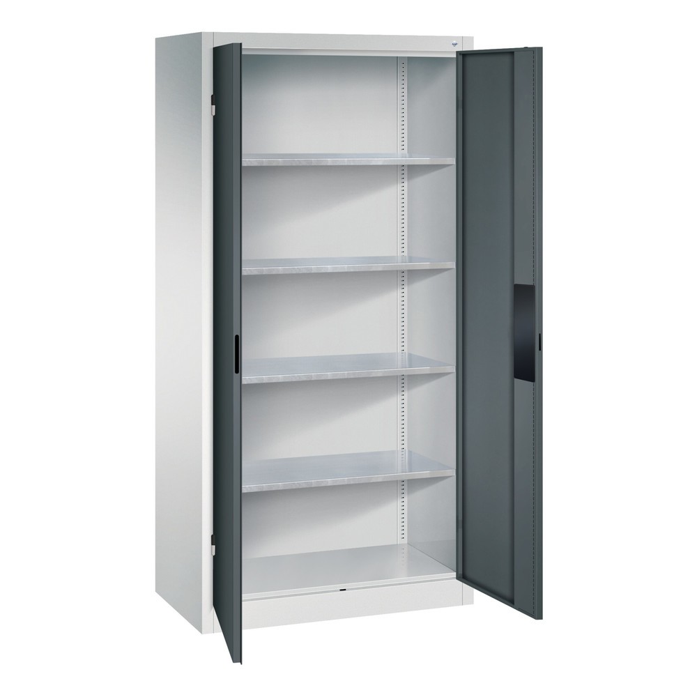 N° de l'image du produit 5 : Armoire pour charges lourdes C+P avec 4 tablettes, H x l x P 1 950 x 930 x 500 mm, gris anthracite, bleu clair