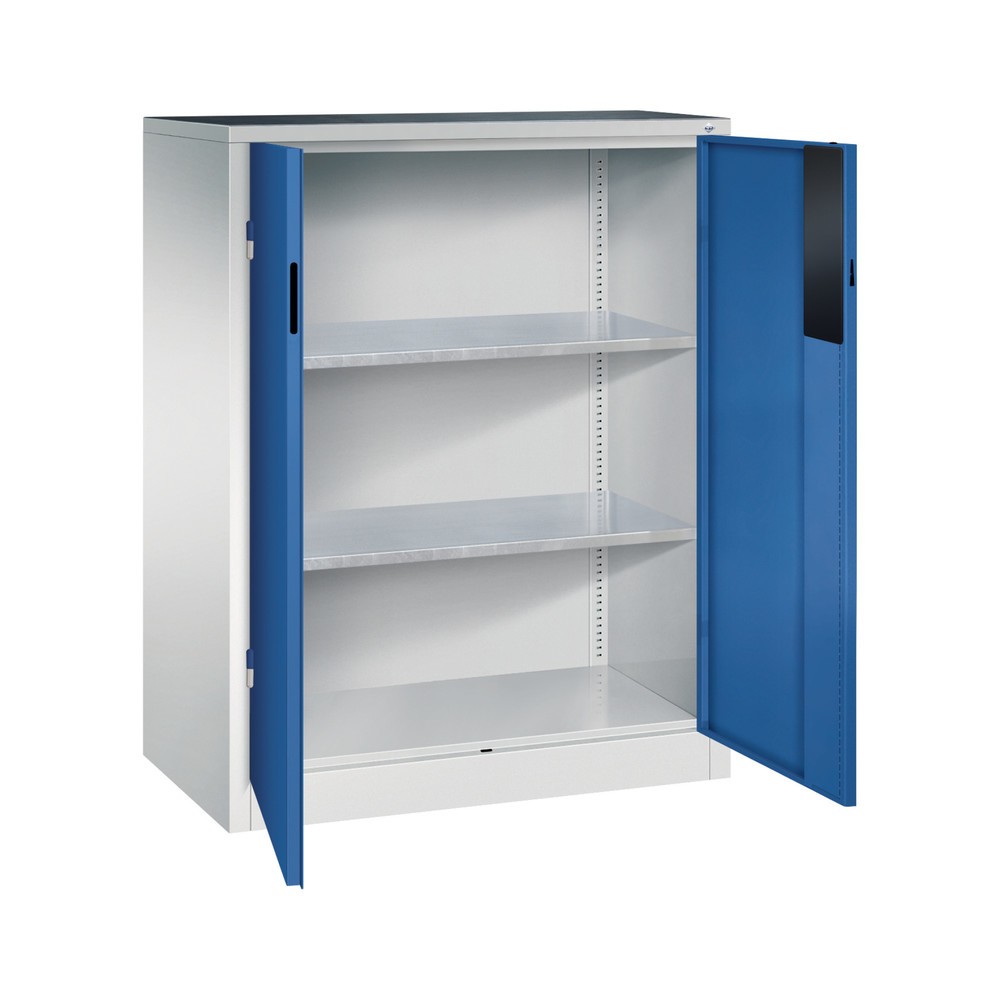N° de l'image du produit 4 : Armoire pour charges lourdes C+P avec 2 tablettes, H x l x P 1 200 x 930 x 500 mm, gris clair, bleu gentiane