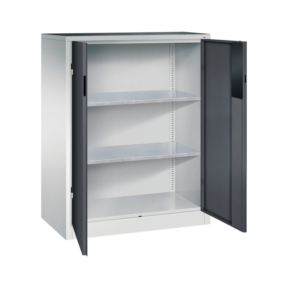 N° de l'image du produit 5 : Armoire pour charges lourdes C+P avec 2 tablettes, H x l x P 1 200 x 930 x 500 mm, gris clair, gris noir