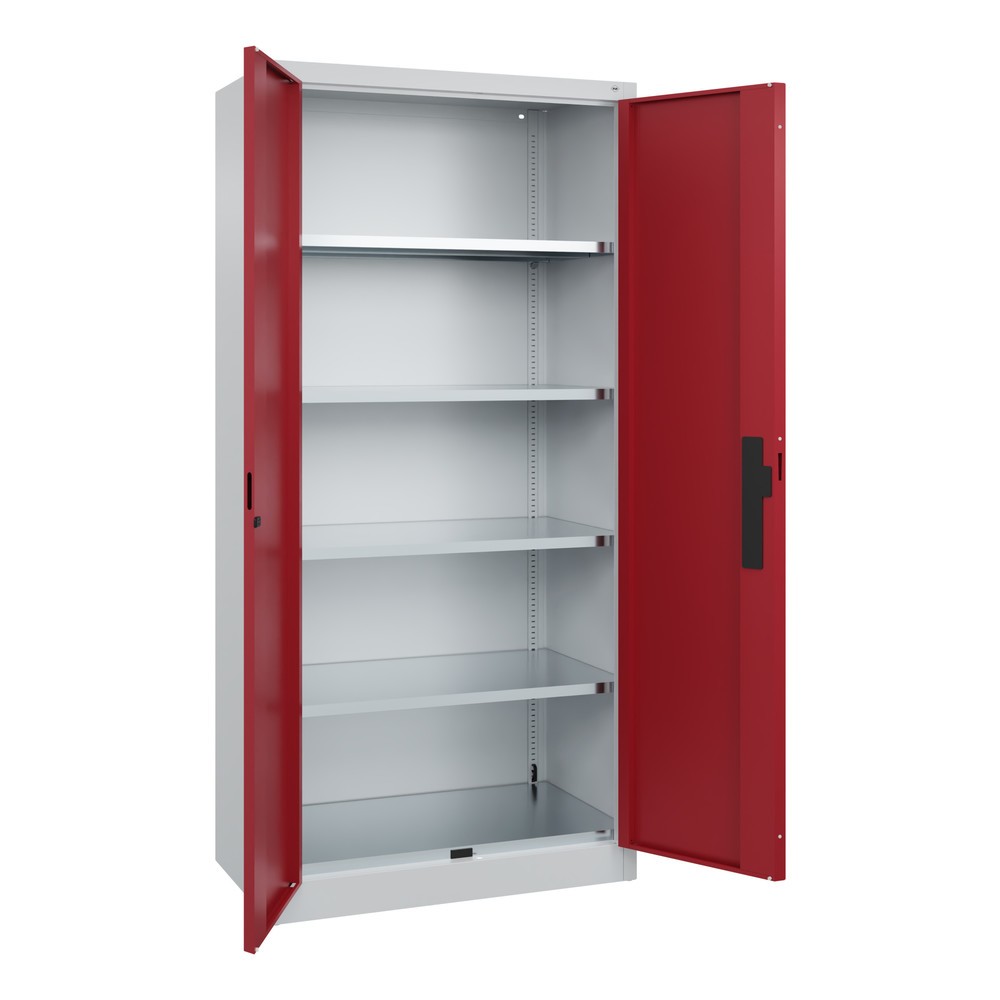 N° de l'image du produit 6 : Armoire pour charges lourdes C+P avec 4 tablettes, H x l x P 1 950 x 930 x 500 mm, gris clair, rouge rubis