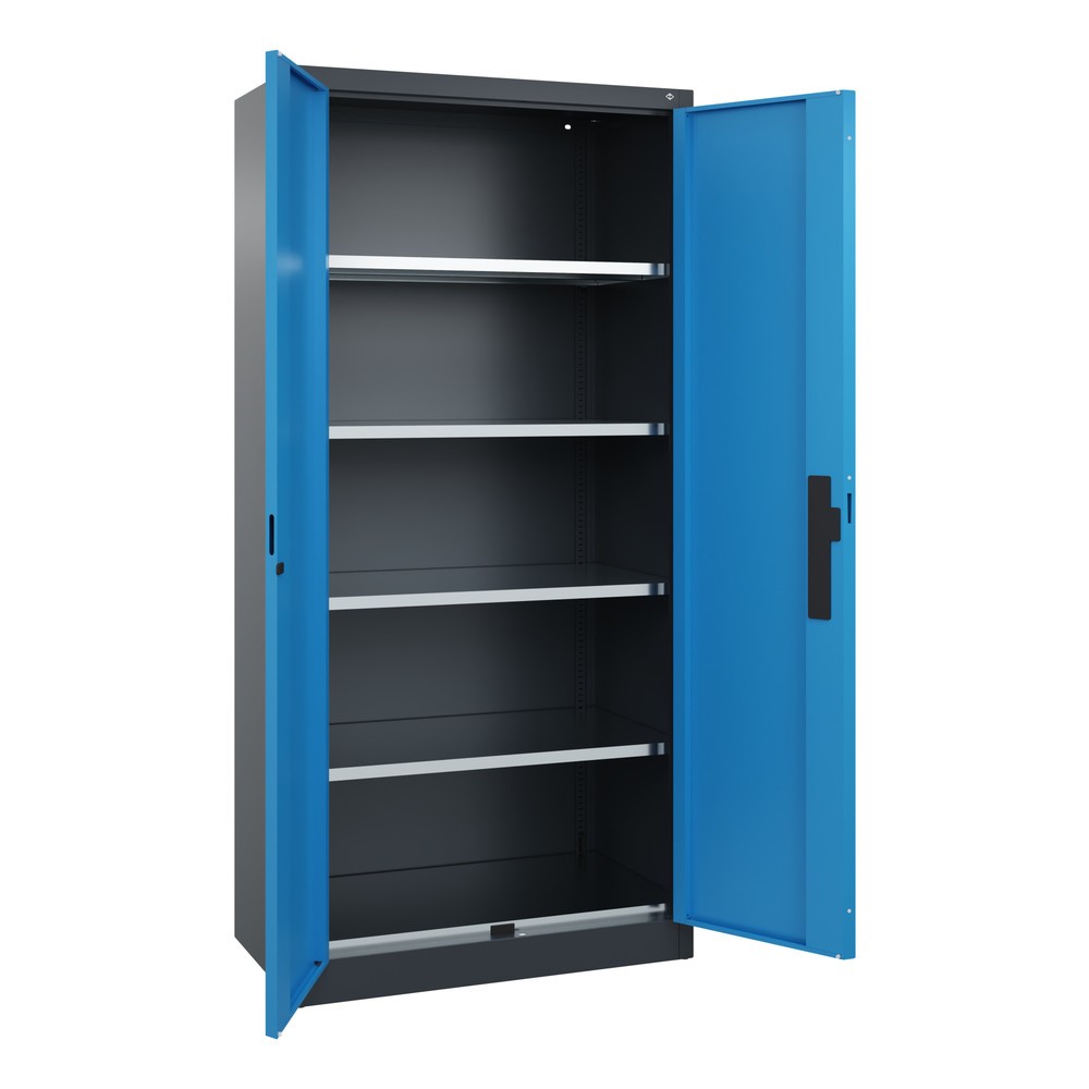 N° de l'image du produit 6 : Armoire pour charges lourdes C+P avec 4 tablettes, H x l x P 1 950 x 930 x 500 mm, gris anthracite, bleu clair