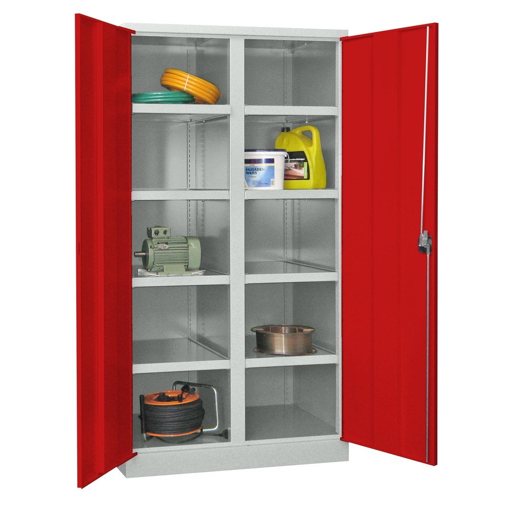 Illustration du produit: Armoire pour charges lourdes PAVOY Premium avec paroi intermédiaire, 8 tablettes, bleu ciel, gris clair