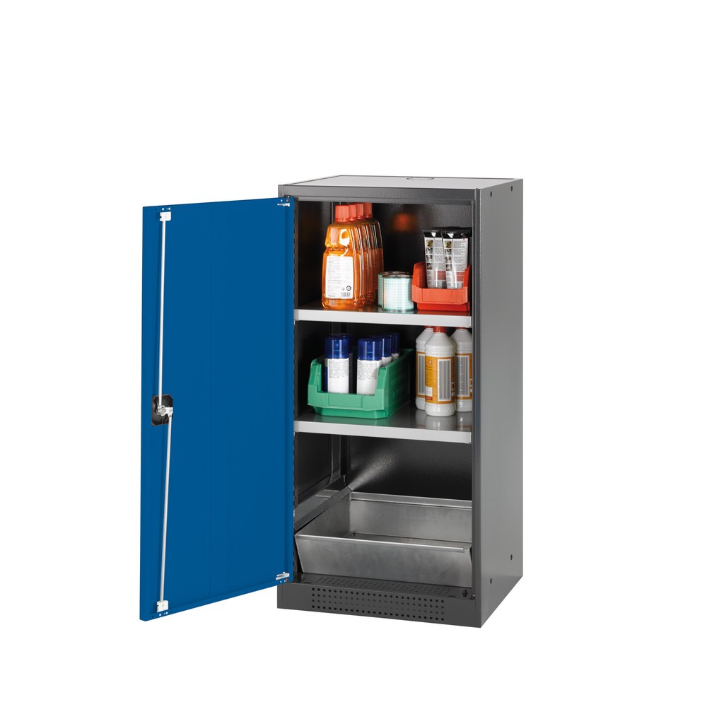 Illustration du produit: armoire à produits chimiques asecos® CS-CLASSIC, avec bac de rétention au sol en tôle perforée et 2 tablettes, haut. x larg. x prof. 1 105 x 545 x 520 mm, bleu gentiane