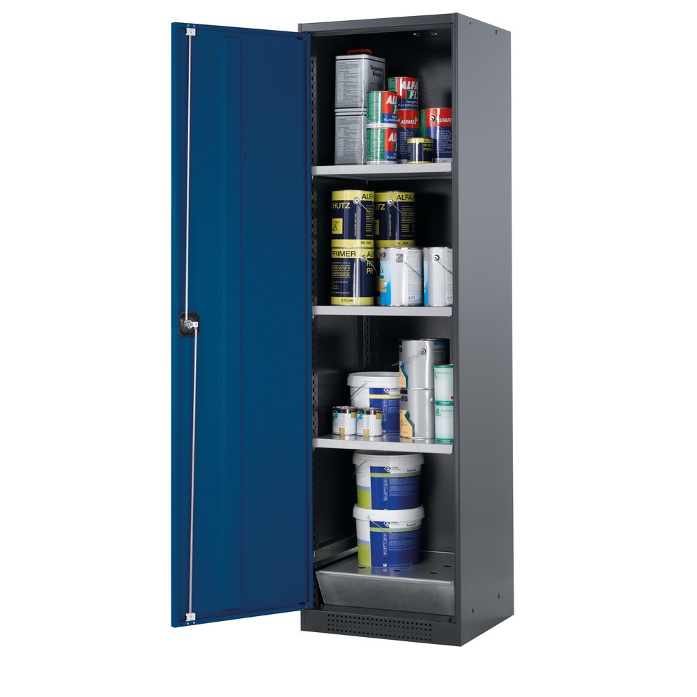 Illustration du produit: armoire à produits chimiques asecos® CS-CLASSIC, avec bac de rétention au sol en tôle perforée et 3 tablettes, haut. x larg. x prof. 1 950 x 545 x 520 mm, bleu gentiane