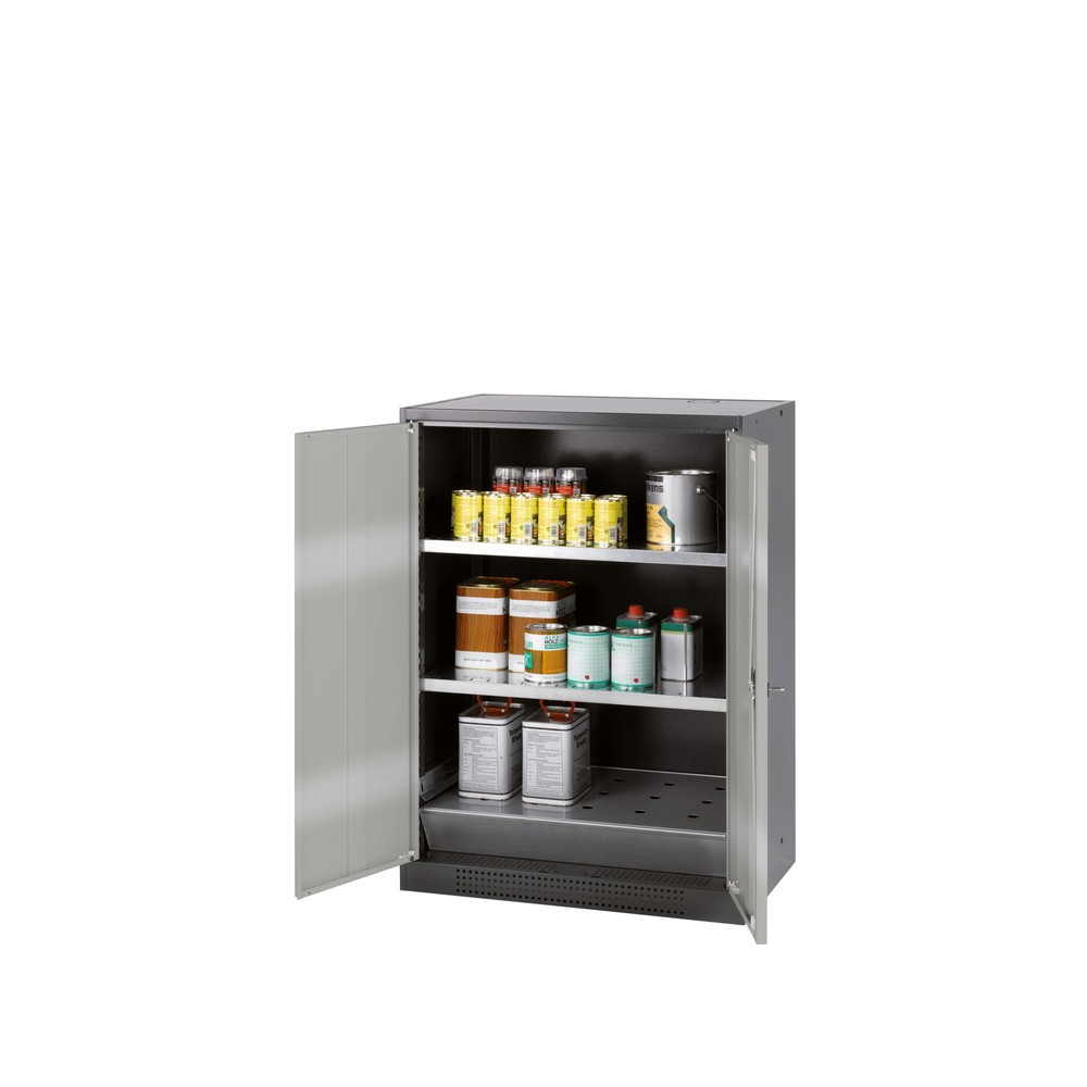 Illustration du produit: armoire à produits chimiques asecos® CS-CLASSIC, avec bac de rétention au sol en tôle perforée et 2 tablettes, haut. x larg. x prof. 1 105 x 810 x 520 mm, argent