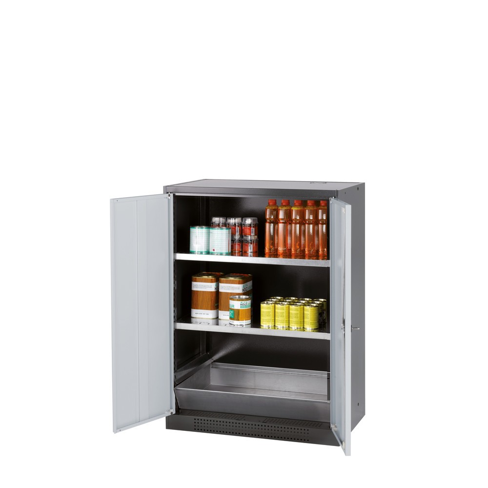 Illustration du produit: armoire à produits chimiques asecos® CS-CLASSIC, avec bac de rétention au sol en tôle perforée et 2 tablettes, haut. x larg. x prof. 1 105 x 810 x 520 mm, gris clair