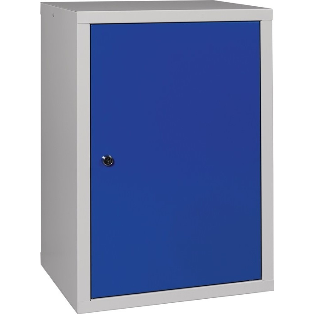 Illustration du produit: Armoire suspendue, tôle d'acier, H 600 x l 400 x P 300 mm tôle pleine, 1 tablette, gris clair, RAL 7035 / bleu gentiane, RAL 5010