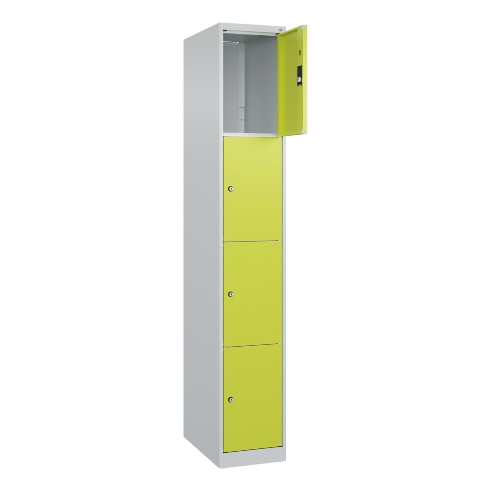 Produktabbildung Nr. 1: C+P Schließfachschrank Classic PLUS, 1 Abteil, HxBxT 1.850 x 300 x 500 mm, lichtgrau, clowngrün, 4 Fächer, Zylinderschloss
