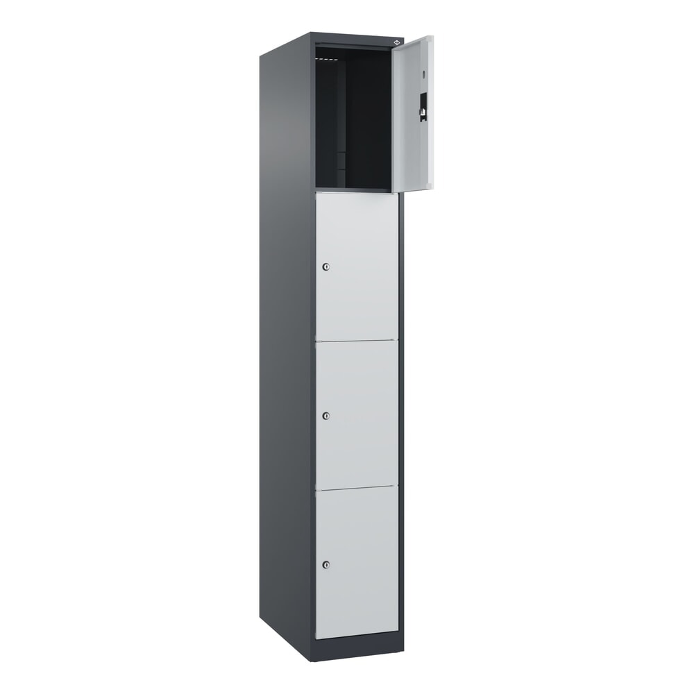 Produktabbildung Nr. 1: C+P Schließfachschrank Classic PLUS, 1 Abteil, HxBxT 1.850 x 300 x 500 mm, anthrazitgrau, lichtgrau, 4 Fächer, Zylinderschloss