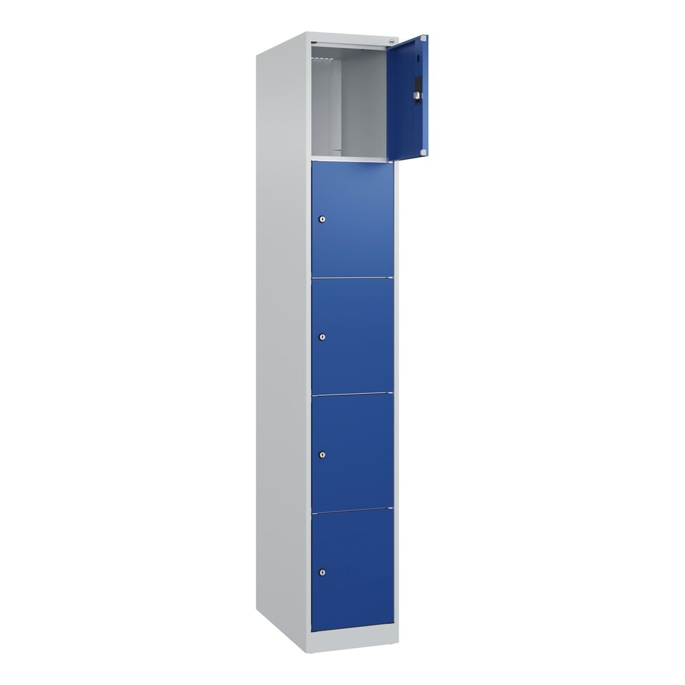 Produktabbildung Nr. 1: C+P Schließfachschrank Classic PLUS, 1 Abteil, HxBxT 1.850 x 300 x 500 mm, lichtgrau, enzianblau, 5 Fächer, Zylinderschloss