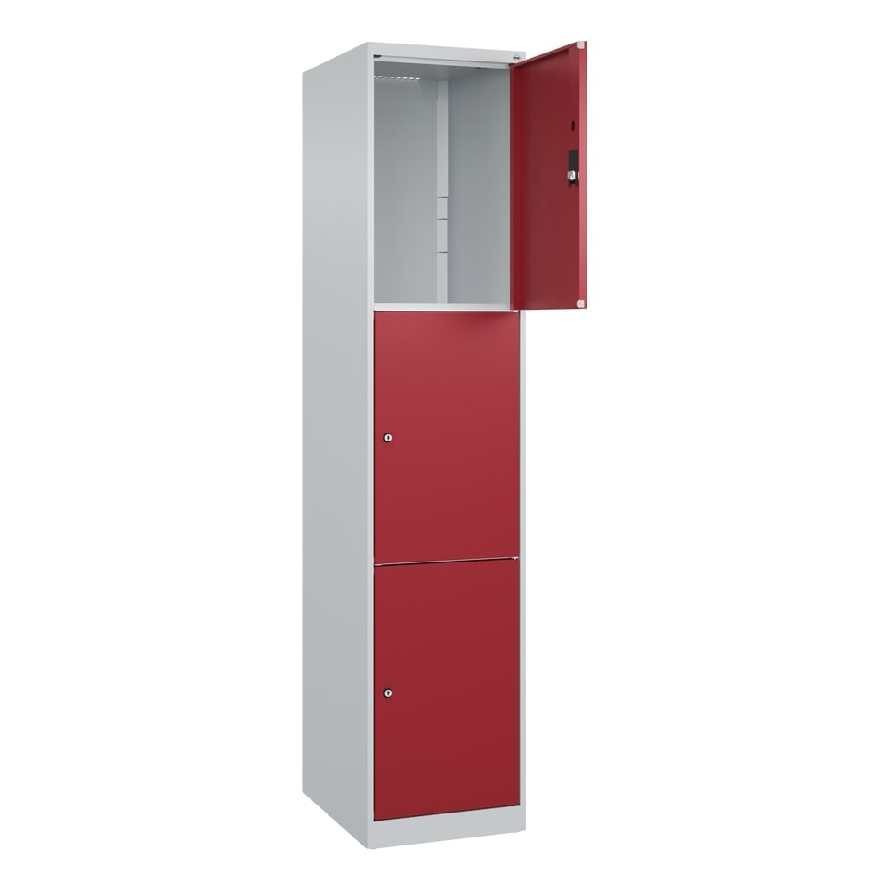 Produktabbildung Nr. 1: C+P Schließfachschrank Classic PLUS, 1 Abteil, HxBxT 1.850 x 400 x 500 mm, lichtgrau, rubinrot, 3 Fächer, Zylinderschloss