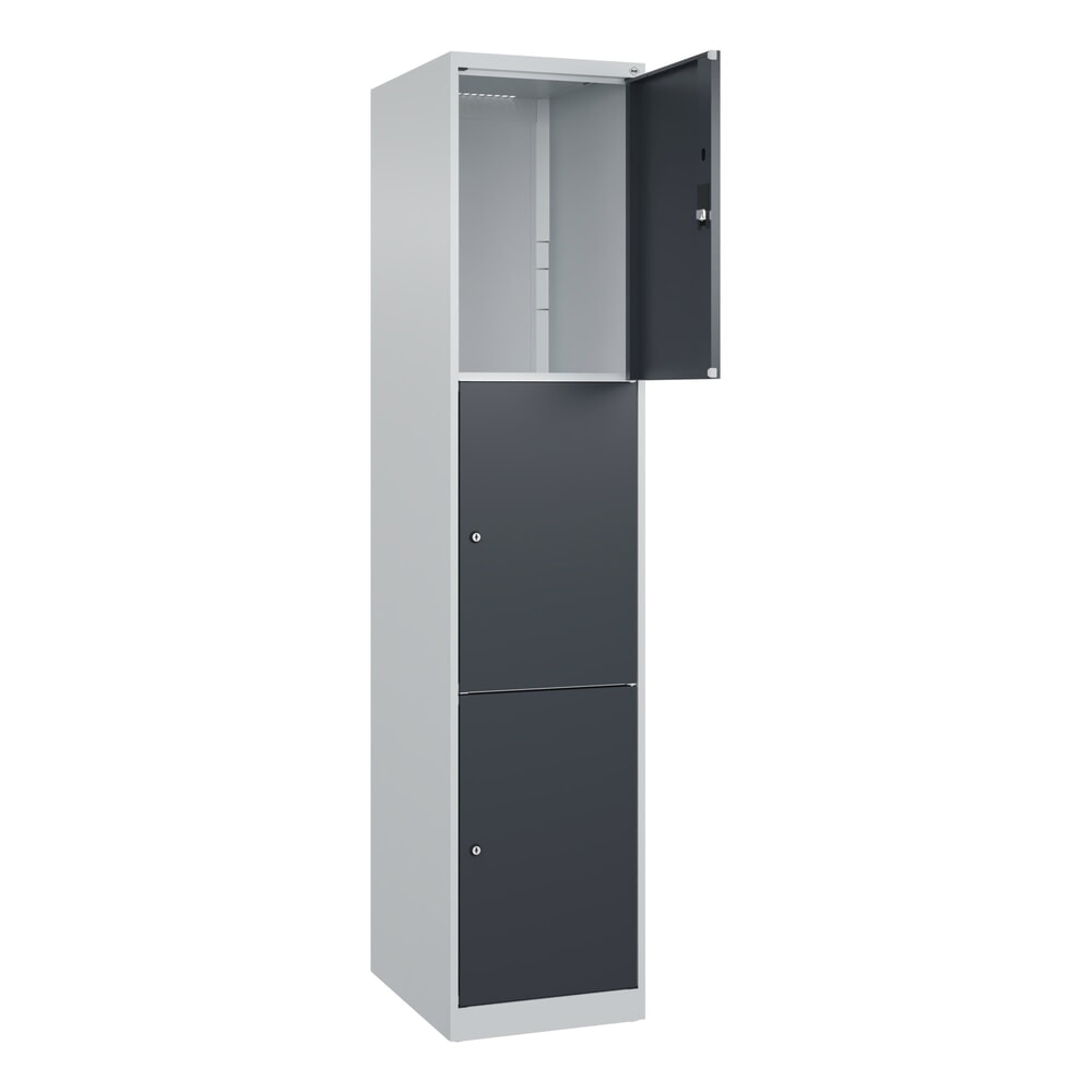 Produktabbildung: C+P Schließfachschrank Classic PLUS, 1 Abteil, HxBxT 1.850 x 400 x 500 mm, lichtgrau, anthrazitgrau, 3 Fächer, Zylinderschloss