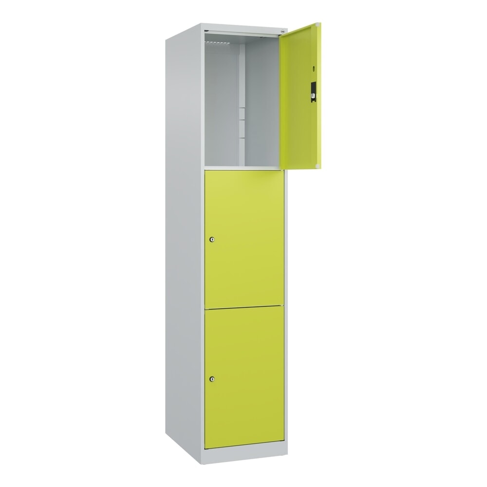 Produktabbildung Nr. 1: C+P Schließfachschrank Classic PLUS, 1 Abteil, HxBxT 1.850 x 400 x 500 mm, lichtgrau, clowngrün, 3 Fächer, Zylinderschloss