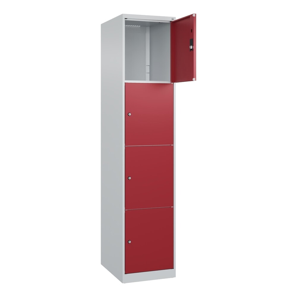 Produktabbildung Nr. 1: C+P Schließfachschrank Classic PLUS, 1 Abteil, HxBxT 1.850 x 400 x 500 mm, lichtgrau, rubinrot, 4 Fächer, Zylinderschloss
