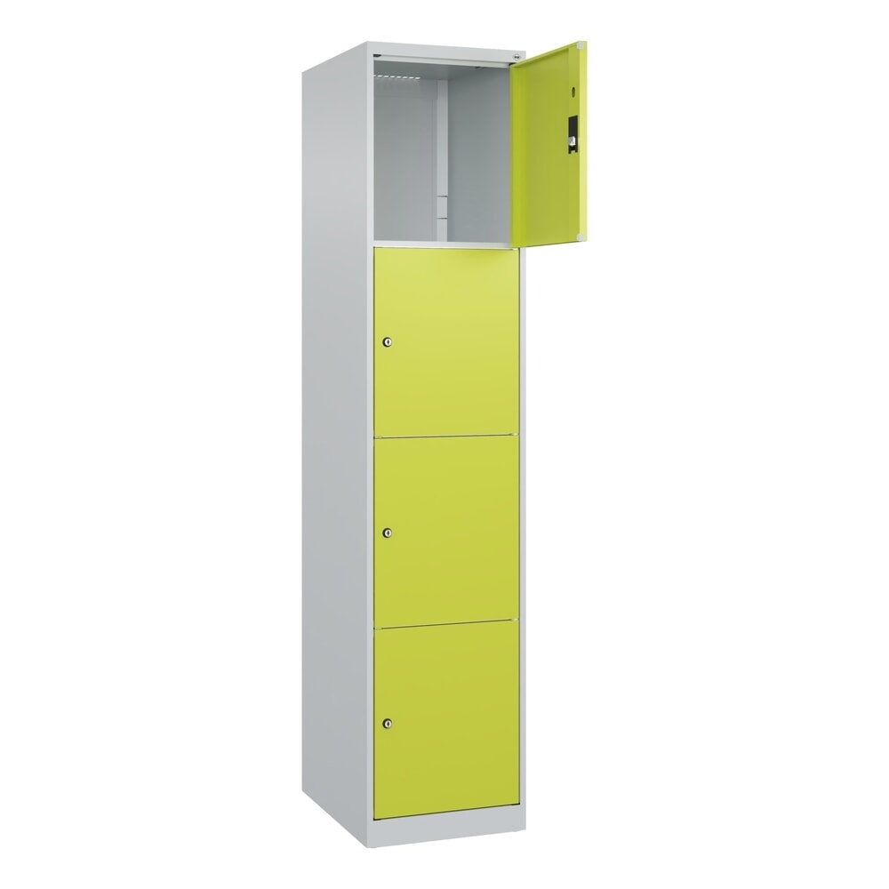 Produktabbildung Nr. 1: C+P Schließfachschrank Classic PLUS, 1 Abteil, HxBxT 1.850 x 400 x 500 mm, lichtgrau, clowngrün, 4 Fächer, Zylinderschloss