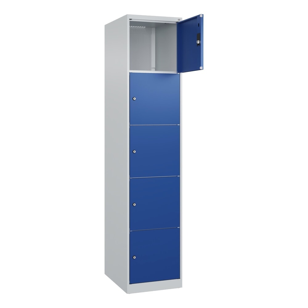 Produktabbildung Nr. 1: C+P Schließfachschrank Classic PLUS, 1 Abteil, HxBxT 1.850 x 400 x 500 mm, lichtgrau, enzianblau, 5 Fächer, Zylinderschloss