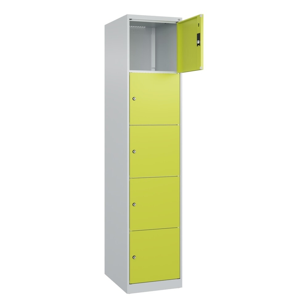 Produktabbildung Nr. 1: C+P Schließfachschrank Classic PLUS, 1 Abteil, HxBxT 1.850 x 400 x 500 mm, lichtgrau, clowngrün, 5 Fächer, Zylinderschloss
