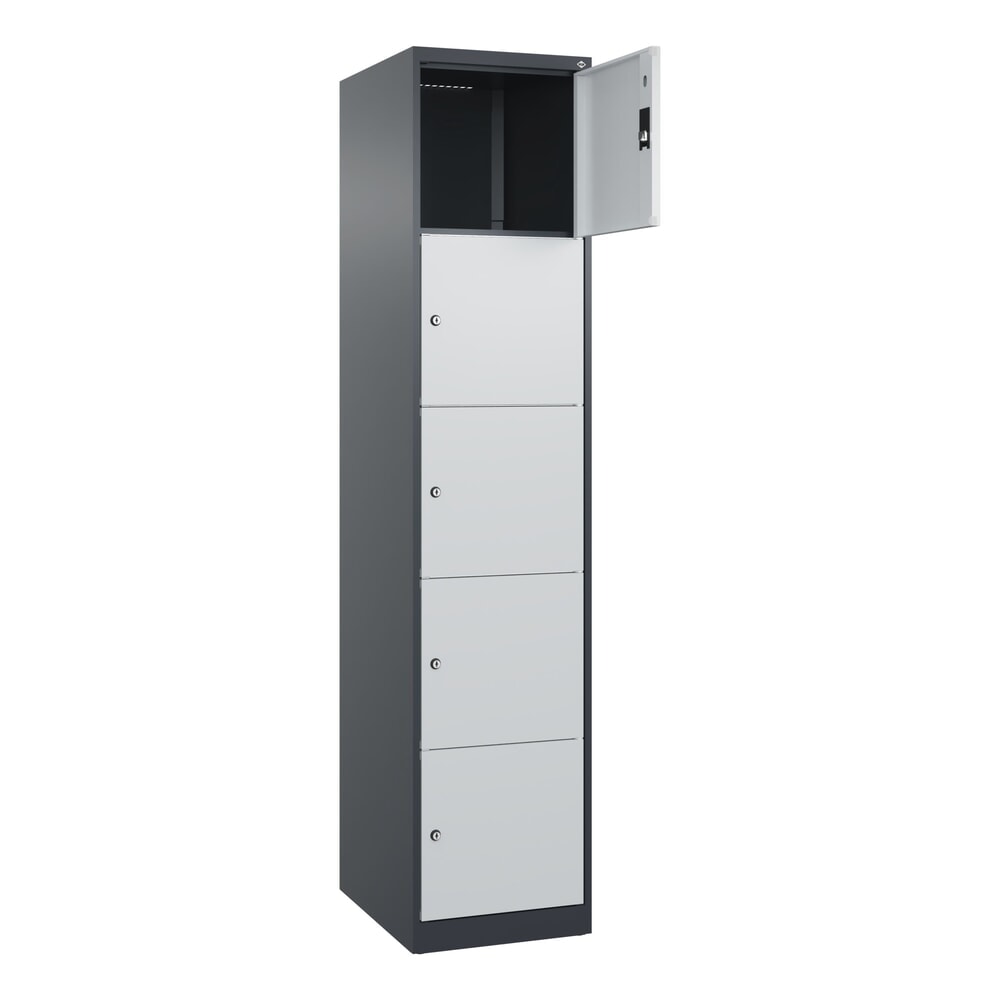 Produktabbildung: C+P Schließfachschrank Classic PLUS, 1 Abteil, HxBxT 1.850 x 400 x 500 mm, anthrazitgrau, lichtgrau, 5 Fächer, Zylinderschloss