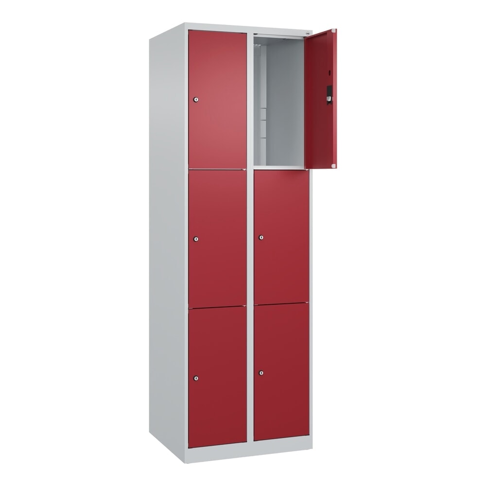 Produktabbildung Nr. 1: C+P Schließfachschrank Classic PLUS, 2 Abteile, HxBxT 1.850 x 600 x 500 mm, lichtgrau, rubinrot, 6 Fächer, Zylinderschloss