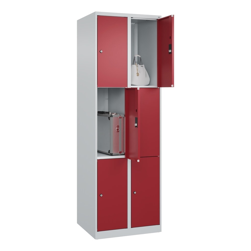 Produktabbildung Nr. 9: C+P Schließfachschrank Classic PLUS, 2 Abteile, HxBxT 1.850 x 600 x 500 mm, lichtgrau, rubinrot, 6 Fächer, Zylinderschloss