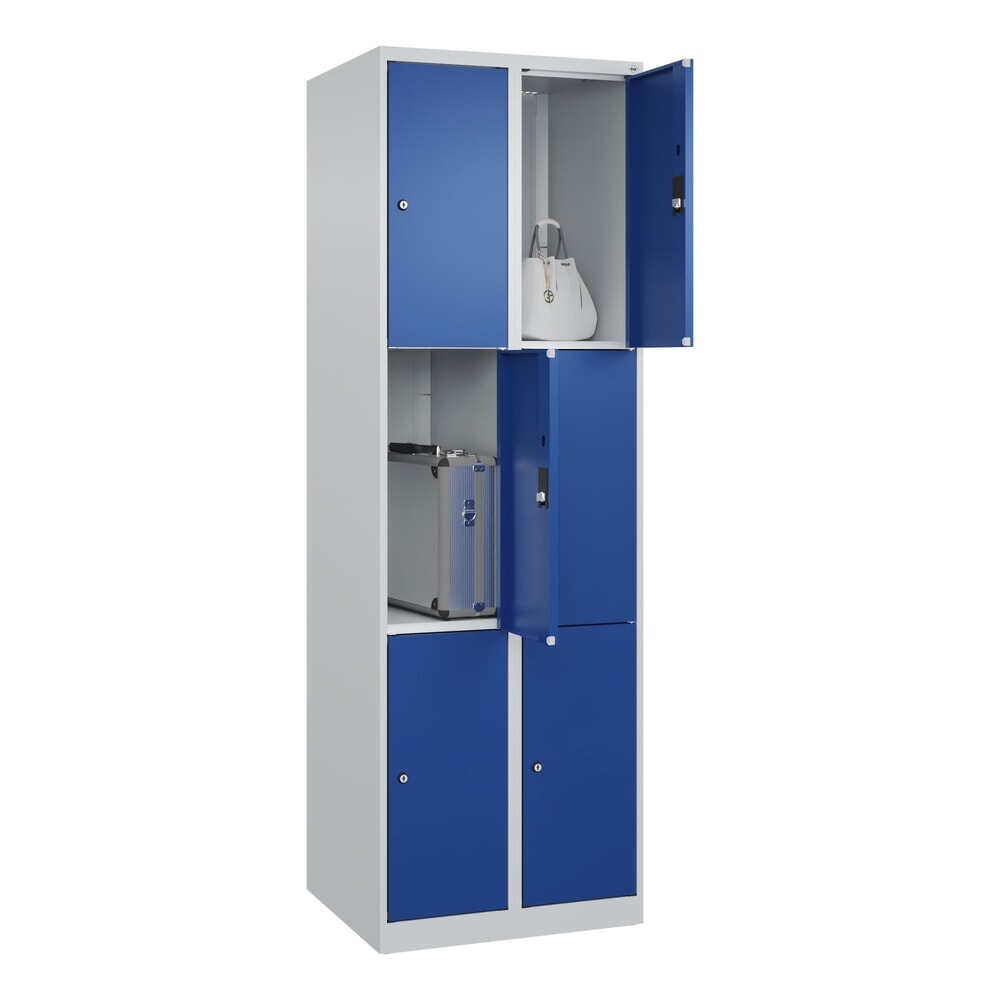 Produktabbildung Nr. 10: C+P Schließfachschrank Classic PLUS, 2 Abteile, HxBxT 1.850 x 600 x 500 mm, lichtgrau, enzianblau, 6 Fächer, Zylinderschloss