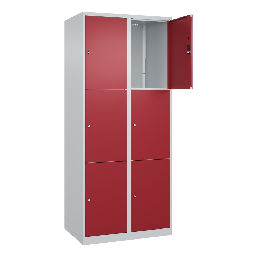 Produktabbildung Nr. 1: C+P Schließfachschrank Classic PLUS, 2 Abteile, HxBxT 1.850 x 800 x 500 mm, lichtgrau, rubinrot, 6 Fächer, Zylinderschloss