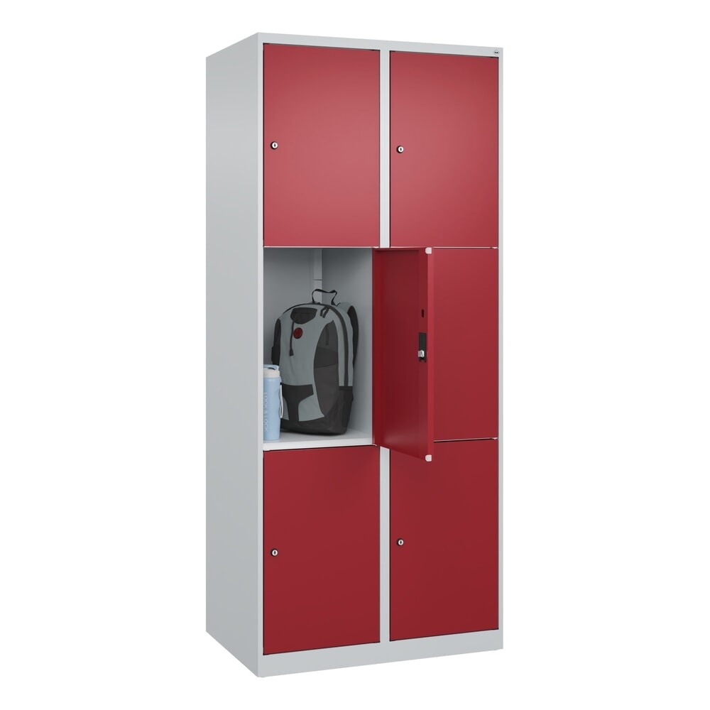 Produktabbildung Nr. 9: C+P Schließfachschrank Classic PLUS, 2 Abteile, HxBxT 1.850 x 800 x 500 mm, lichtgrau, rubinrot, 6 Fächer, Zylinderschloss