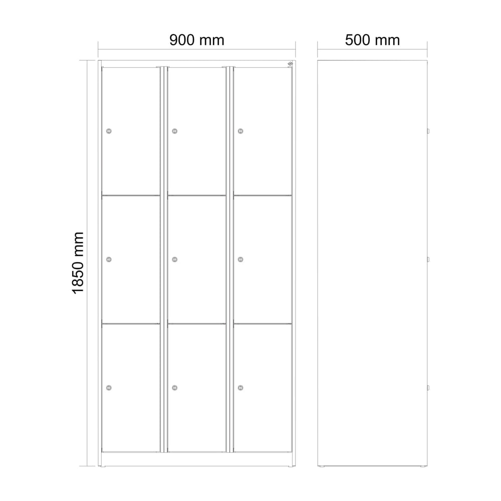 Produktabbildung Nr. 8: C+P Schließfachschrank Classic PLUS, 3 Abteile, HxBxT 1.850 x 900 x 500 mm, anthrazitgrau, lichtgrau, 9 Fächer, Zylinderschloss