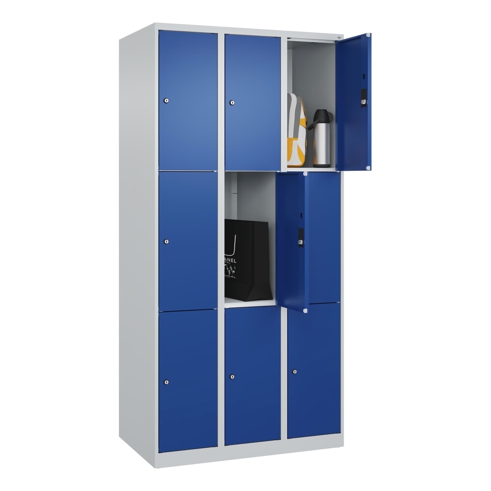 Produktabbildung Nr. 10: C+P Schließfachschrank Classic PLUS, 3 Abteile, HxBxT 1.850 x 900 x 500 mm, lichtgrau, enzianblau, 9 Fächer, Zylinderschloss