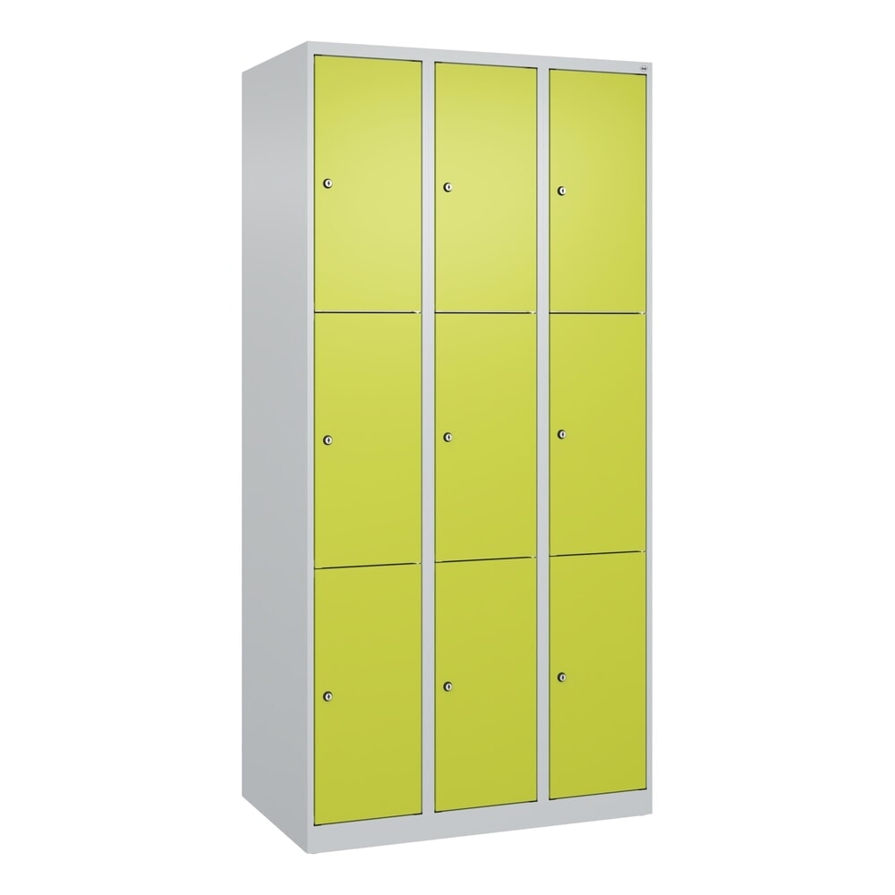 Produktabbildung Nr. 9: C+P Schließfachschrank Classic PLUS, 3 Abteile, HxBxT 1.850 x 900 x 500 mm, lichtgrau, clowngrün, 9 Fächer, Zylinderschloss