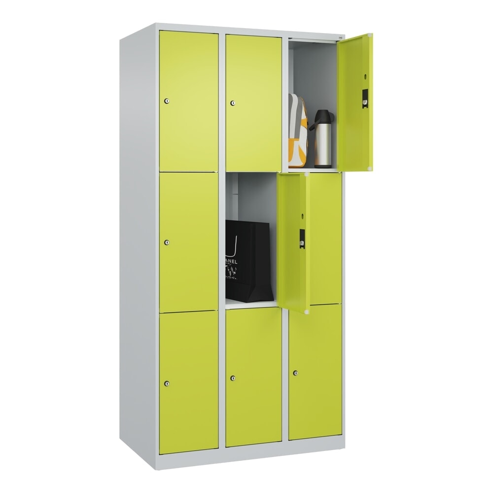 Produktabbildung Nr. 10: C+P Schließfachschrank Classic PLUS, 3 Abteile, HxBxT 1.850 x 900 x 500 mm, lichtgrau, clowngrün, 9 Fächer, Zylinderschloss