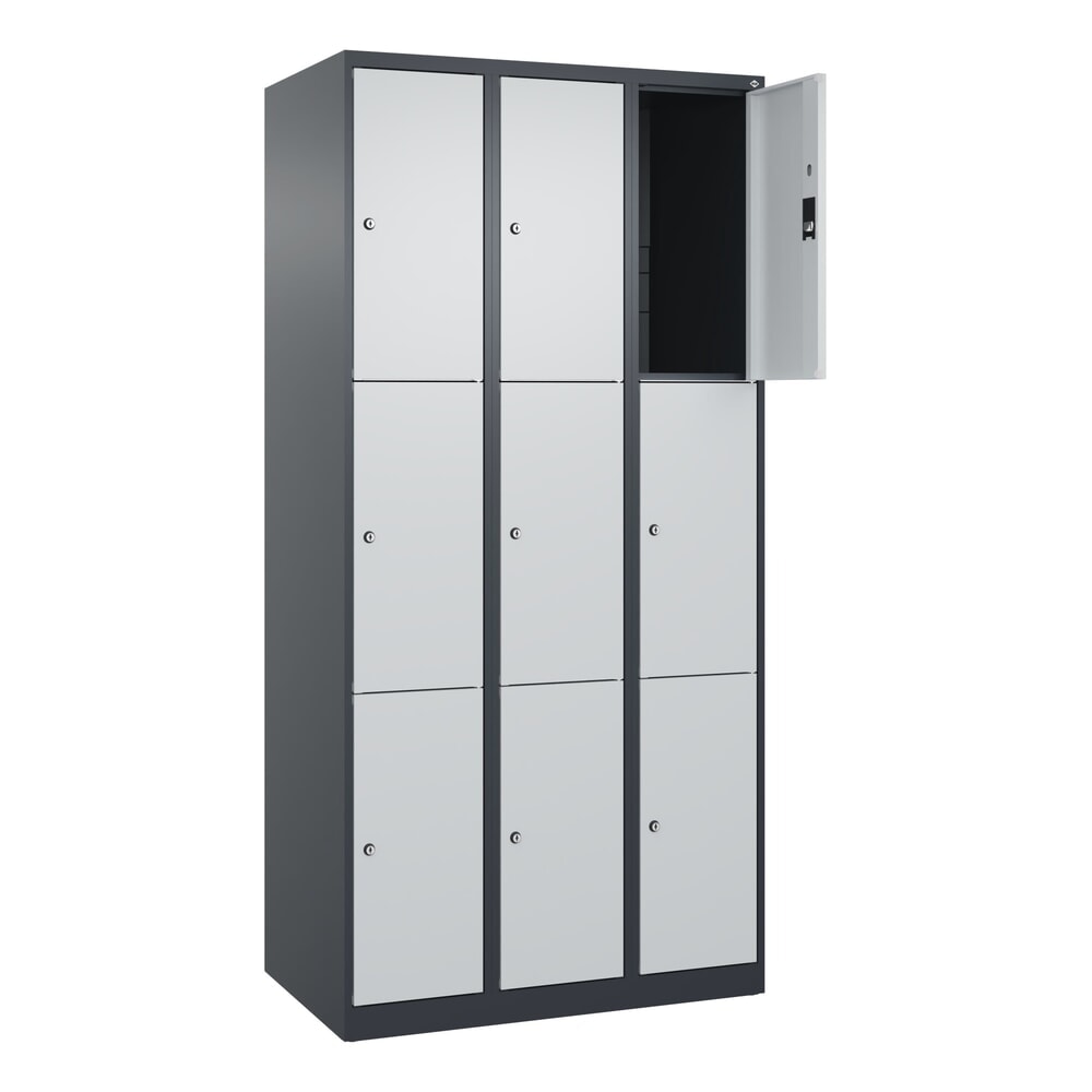 Produktabbildung Nr. 1: C+P Schließfachschrank Classic PLUS, 3 Abteile, HxBxT 1.850 x 900 x 500 mm, anthrazitgrau, lichtgrau, 9 Fächer, Zylinderschloss