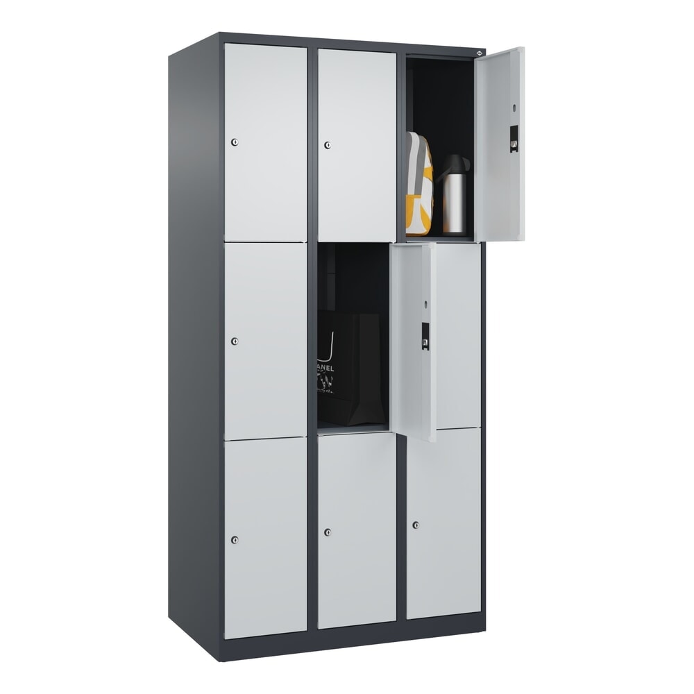 Produktabbildung Nr. 10: C+P Schließfachschrank Classic PLUS, 3 Abteile, HxBxT 1.850 x 900 x 500 mm, anthrazitgrau, lichtgrau, 9 Fächer, Zylinderschloss