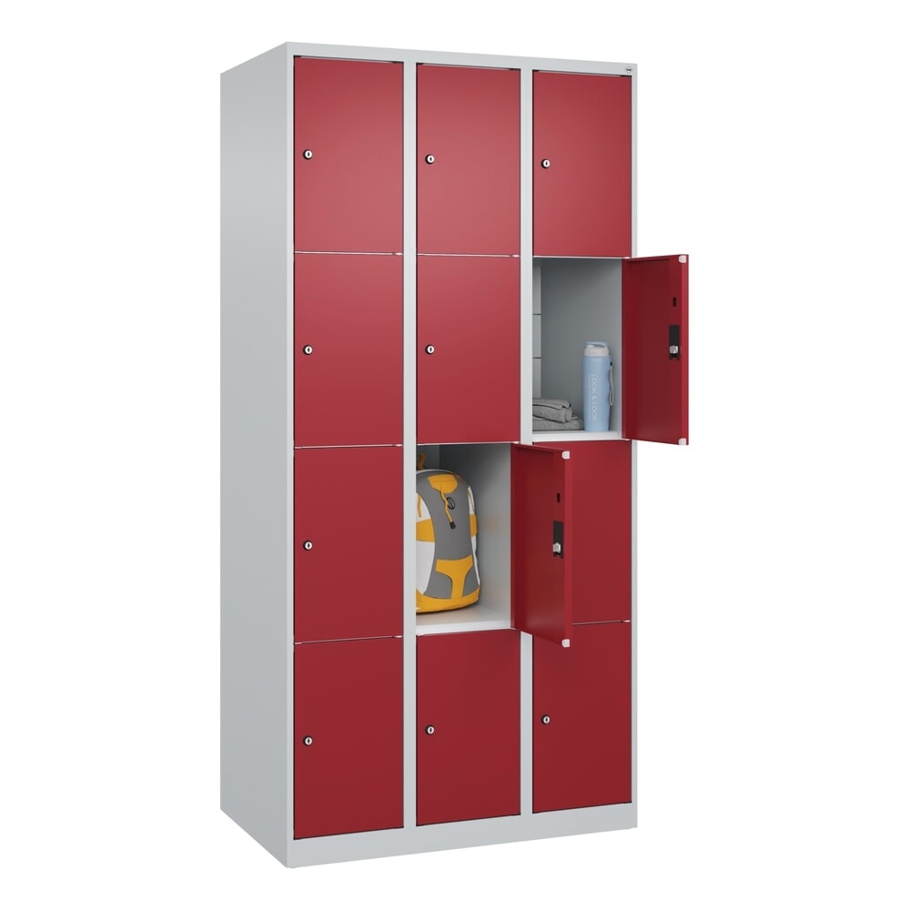 Produktabbildung Nr. 9: C+P Schließfachschrank Classic PLUS, 3 Abteile, HxBxT 1.850 x 900 x 500 mm, lichtgrau, rubinrot, 12 Fächer, Zylinderschloss