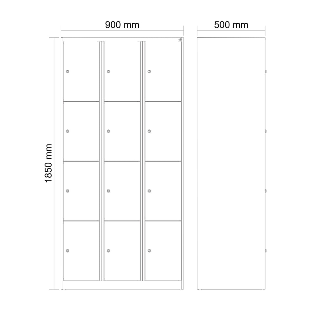 Produktabbildung Nr. 8: C+P Schließfachschrank Classic PLUS, 3 Abteile, HxBxT 1.850 x 900 x 500 mm, lichtgrau, enzianblau, 12 Fächer, Zylinderschloss