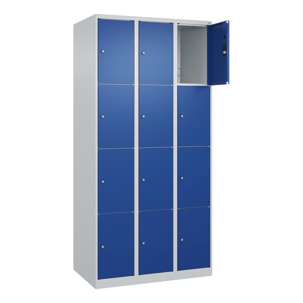 Produktabbildung Nr. 1: C+P Schließfachschrank Classic PLUS, 3 Abteile, HxBxT 1.850 x 900 x 500 mm, lichtgrau, enzianblau, 12 Fächer, Zylinderschloss