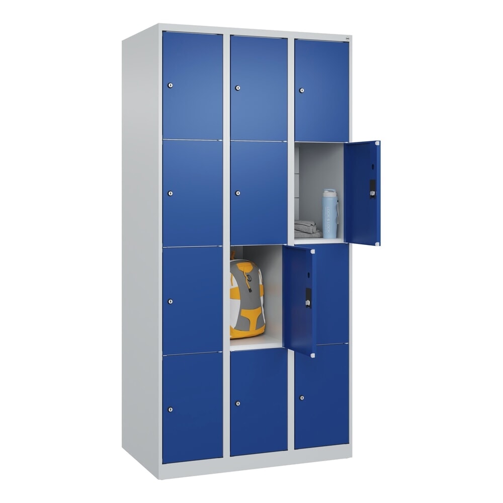 Produktabbildung Nr. 10: C+P Schließfachschrank Classic PLUS, 3 Abteile, HxBxT 1.850 x 900 x 500 mm, lichtgrau, enzianblau, 12 Fächer, Zylinderschloss